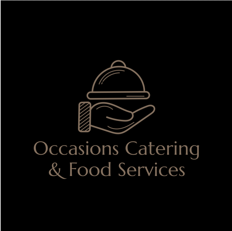 Logo design for Occasions Catering & Food Services featuring a hand holding a cloche.